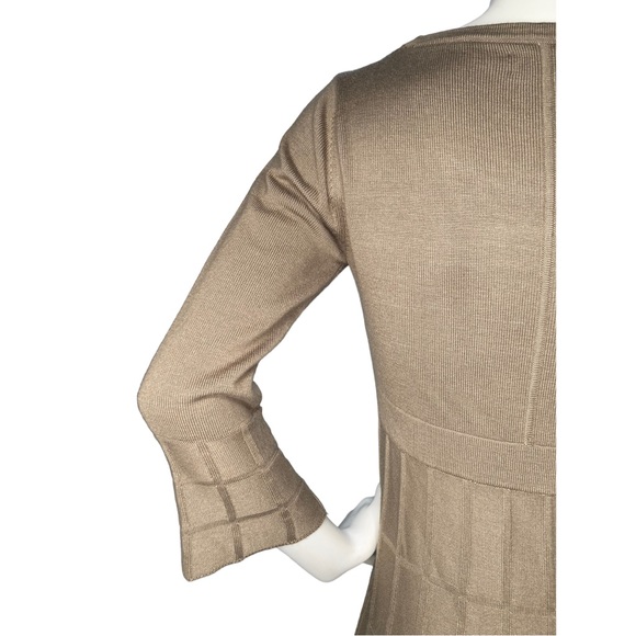 CALVIN KLEIN Light Brown Taupe Bell Sleeve Pleated Knee Length Dress, M - Picture 7 of 10